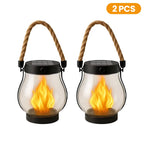 Two Solar Flickering Flame Lanterns with rope handles
