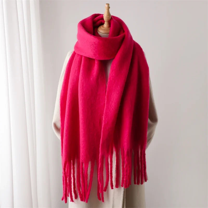 Tassel Pashmina Blanket Wrap in Hot Pink
