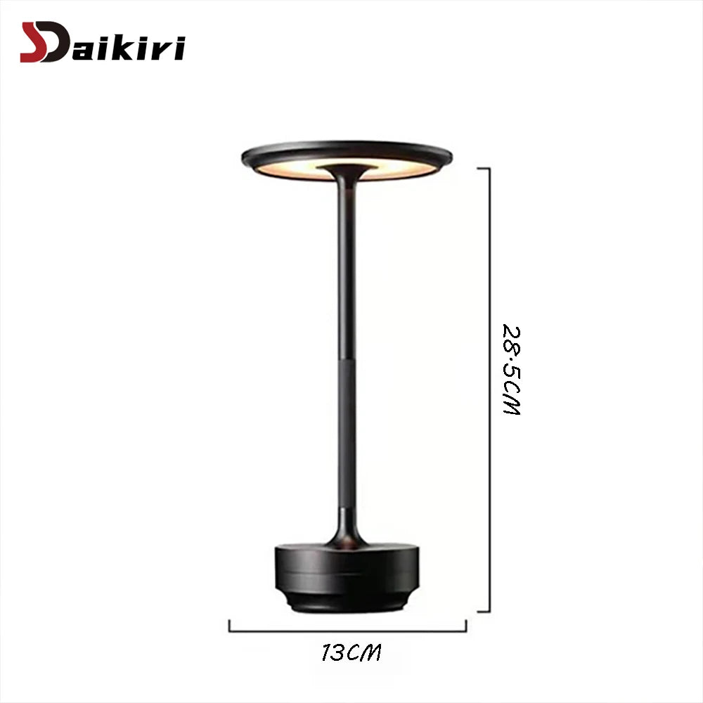 Black Sleek Cordless Table Lamp with dimensions, about 28.5 cm tall and 13 cm wide
