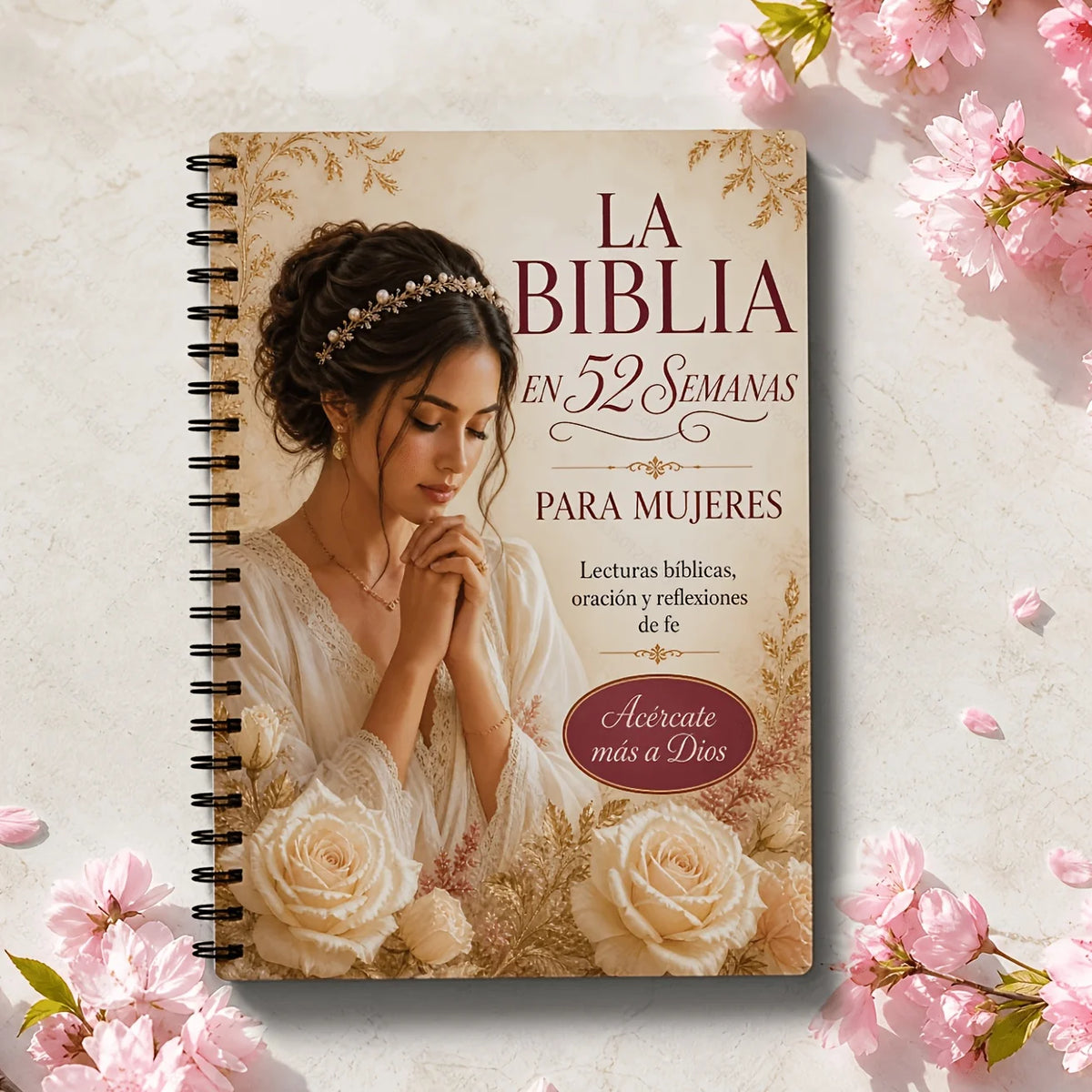 52 Week Devotional Journal (Spanish Edition) cover with pink flowers