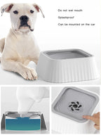 Dog drinking from the No-Spill Floating Dog Water Bowl, which keeps its mouth dry