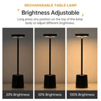 Touch Glow Cordless Desk Lamp shown at 20, 50 and 100 percent brightness