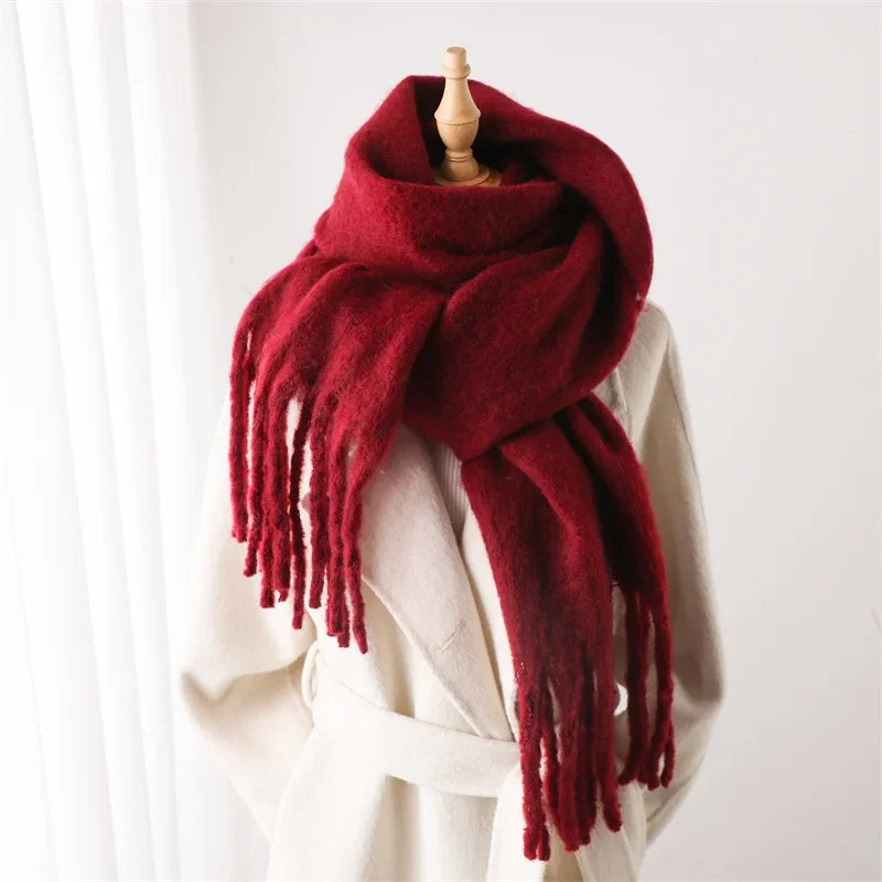 Tassel Pashmina Blanket Wrap in Burgundy