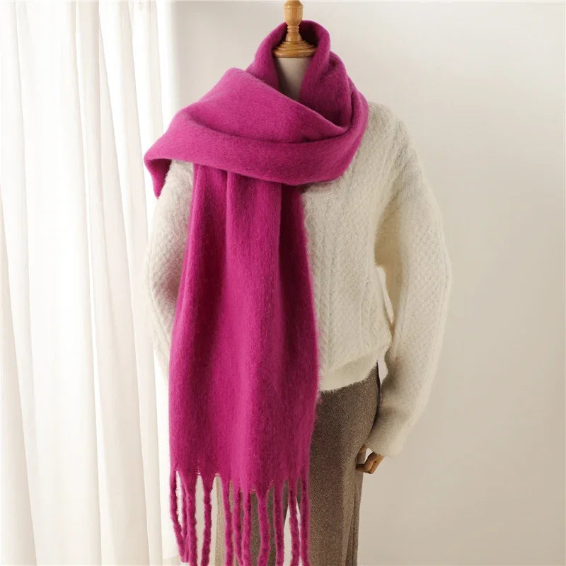 Tassel Pashmina Blanket Wrap in Magenta