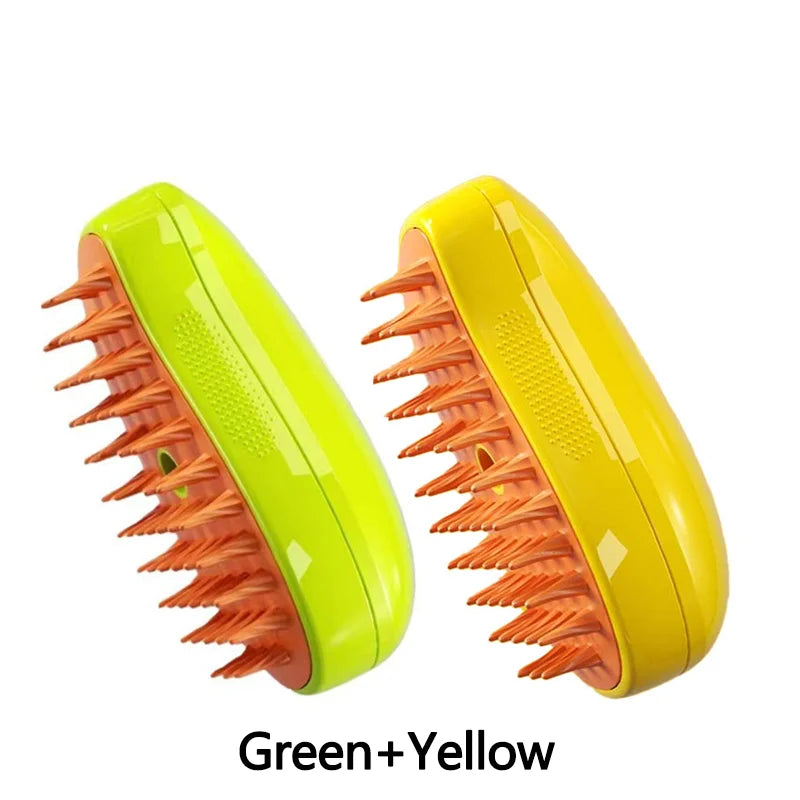 Pet Steam Grooming Brush in Green and in Yellow