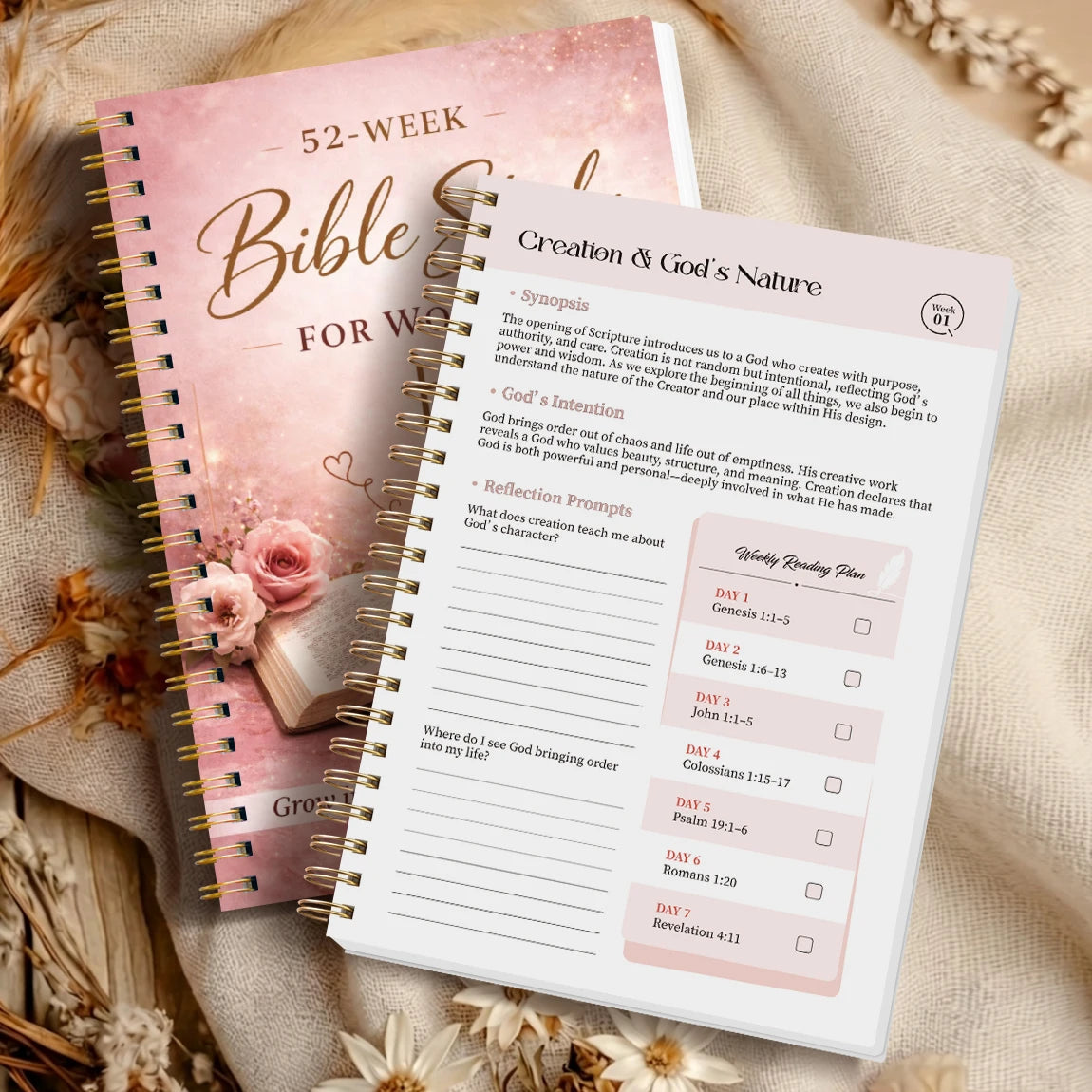 52 Week Bible Study Journal cover and inside reflection page