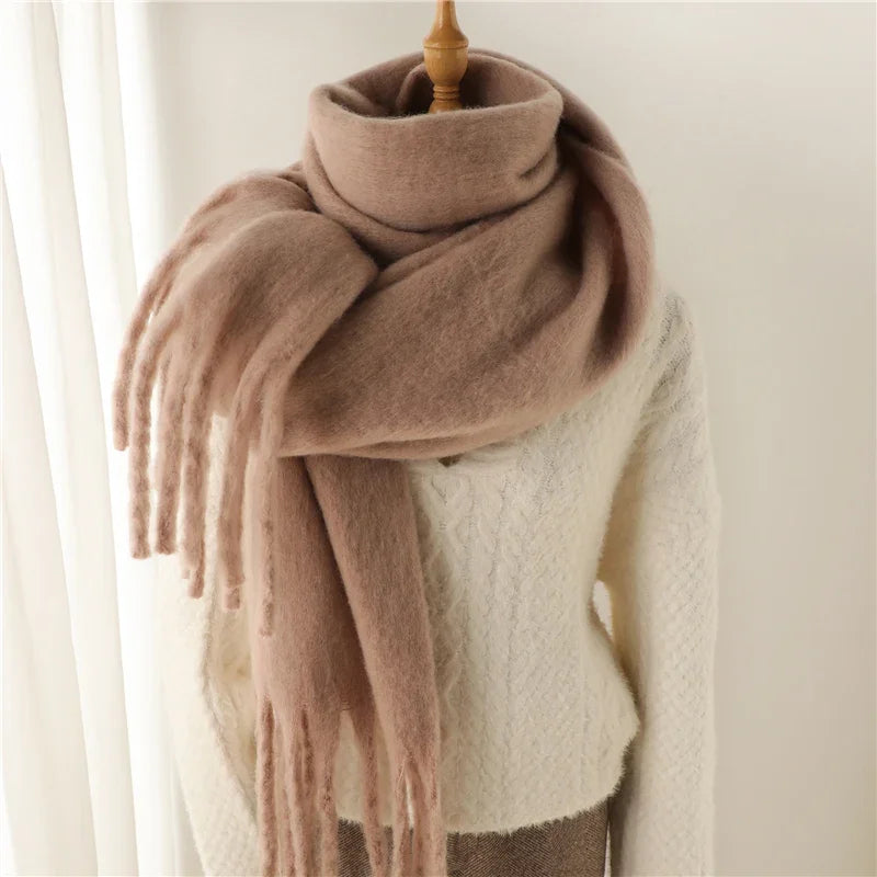 Tassel Pashmina Blanket Wrap in Camel