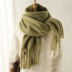 Tassel Pashmina Blanket Wrap in Olive Green