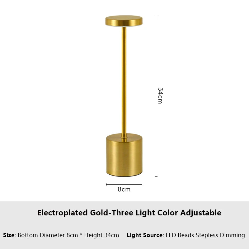 Touch Glow Cordless Desk Lamp in Gold with size details