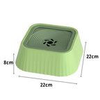 No-Spill Floating Dog Water Bowl in Green with size details, 22 x 22 x 8 cm