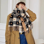 Woman wrapped in the Heart Plaid Blanket Scarf