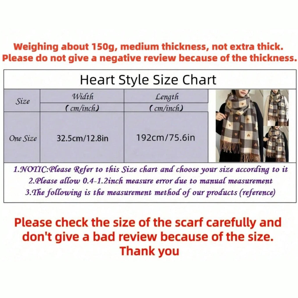 Heart Plaid Blanket Scarf size chart