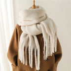 Tassel Pashmina Blanket Wrap in Cream