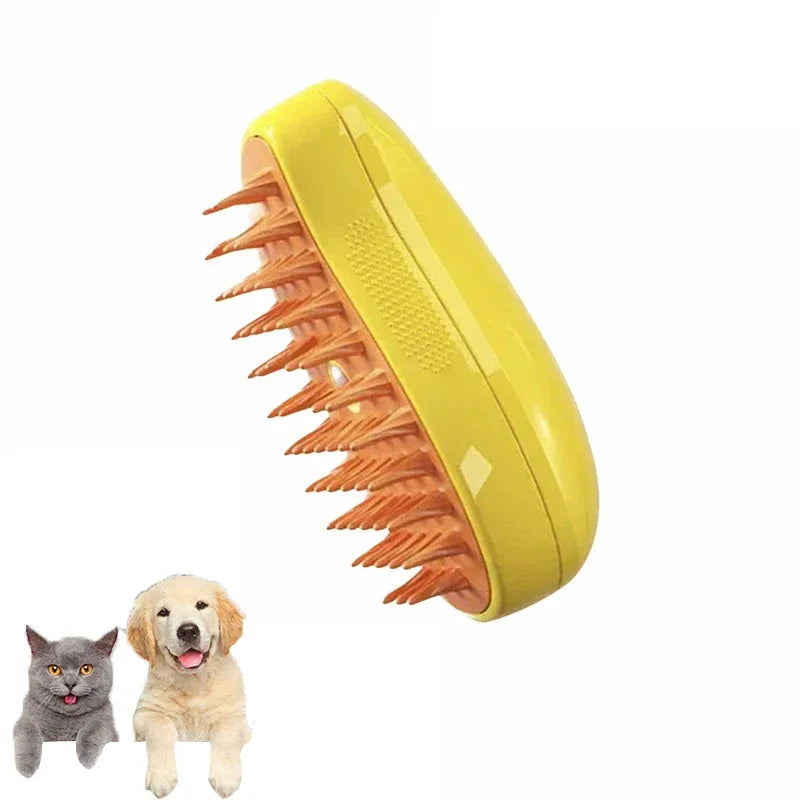 Pet Steam Grooming Brush in Yellow