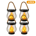 Four Solar Flickering Flame Lanterns with rope handles