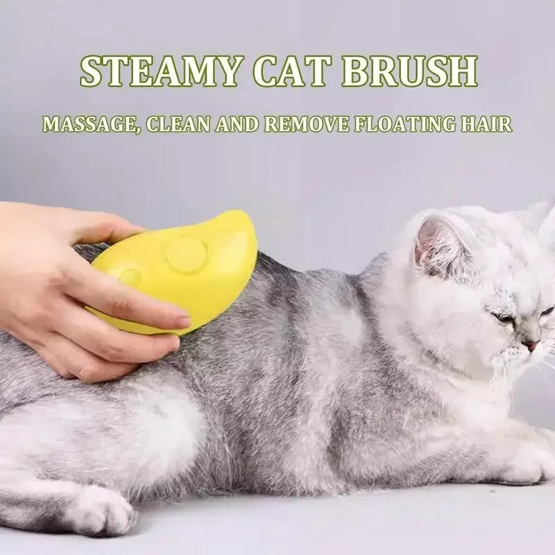 Brushing a white cat with the Pet Steam Grooming Brush
