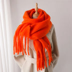 Tassel Pashmina Blanket Wrap in Bright Orange