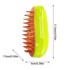Pet Steam Grooming Brush with dimensions, about 11.5 x 6 x 7.5 cm