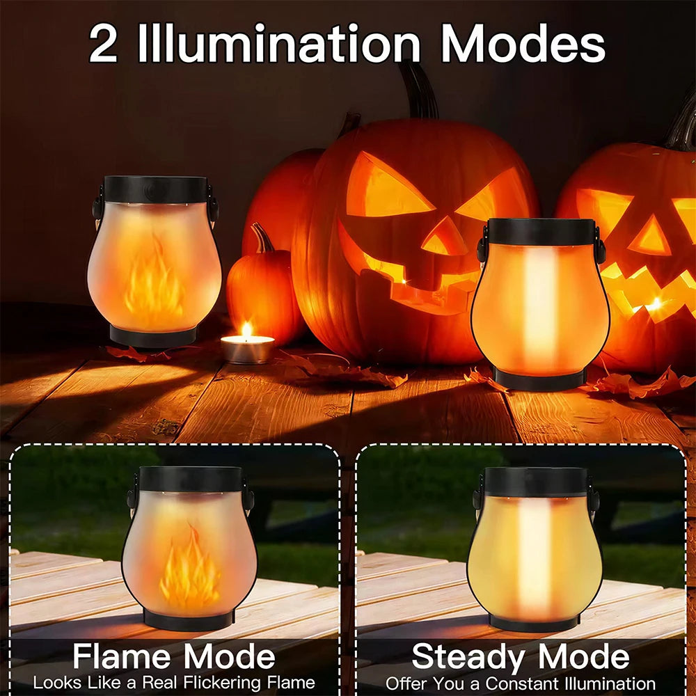 Solar Flickering Flame Lantern in flickering flame mode and steady light mode