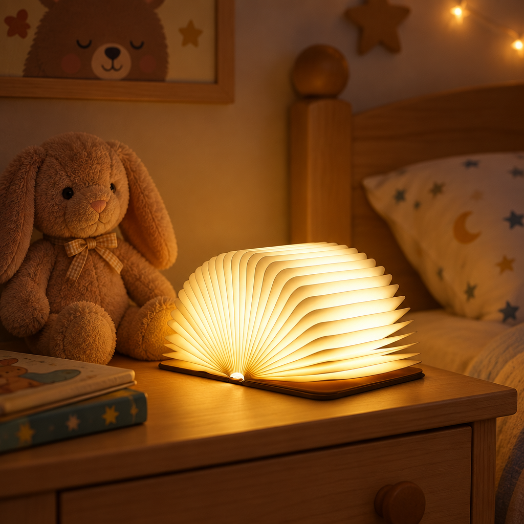 Storybook Folding Book Lamp used as a soft night light at home