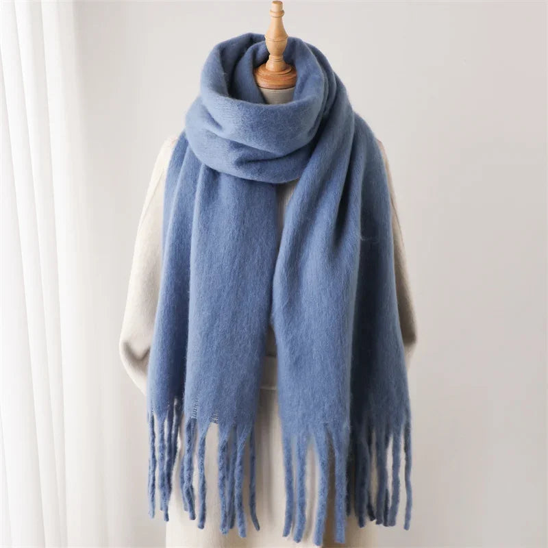 Tassel Pashmina Blanket Wrap in Denim Blue