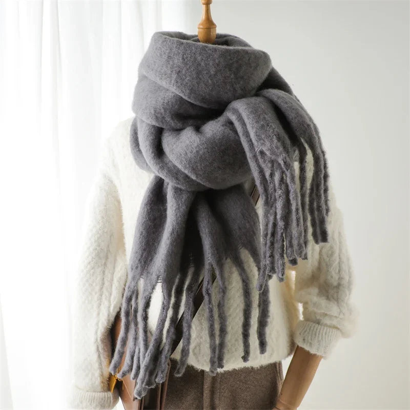 Tassel Pashmina Blanket Wrap in Charcoal Gray