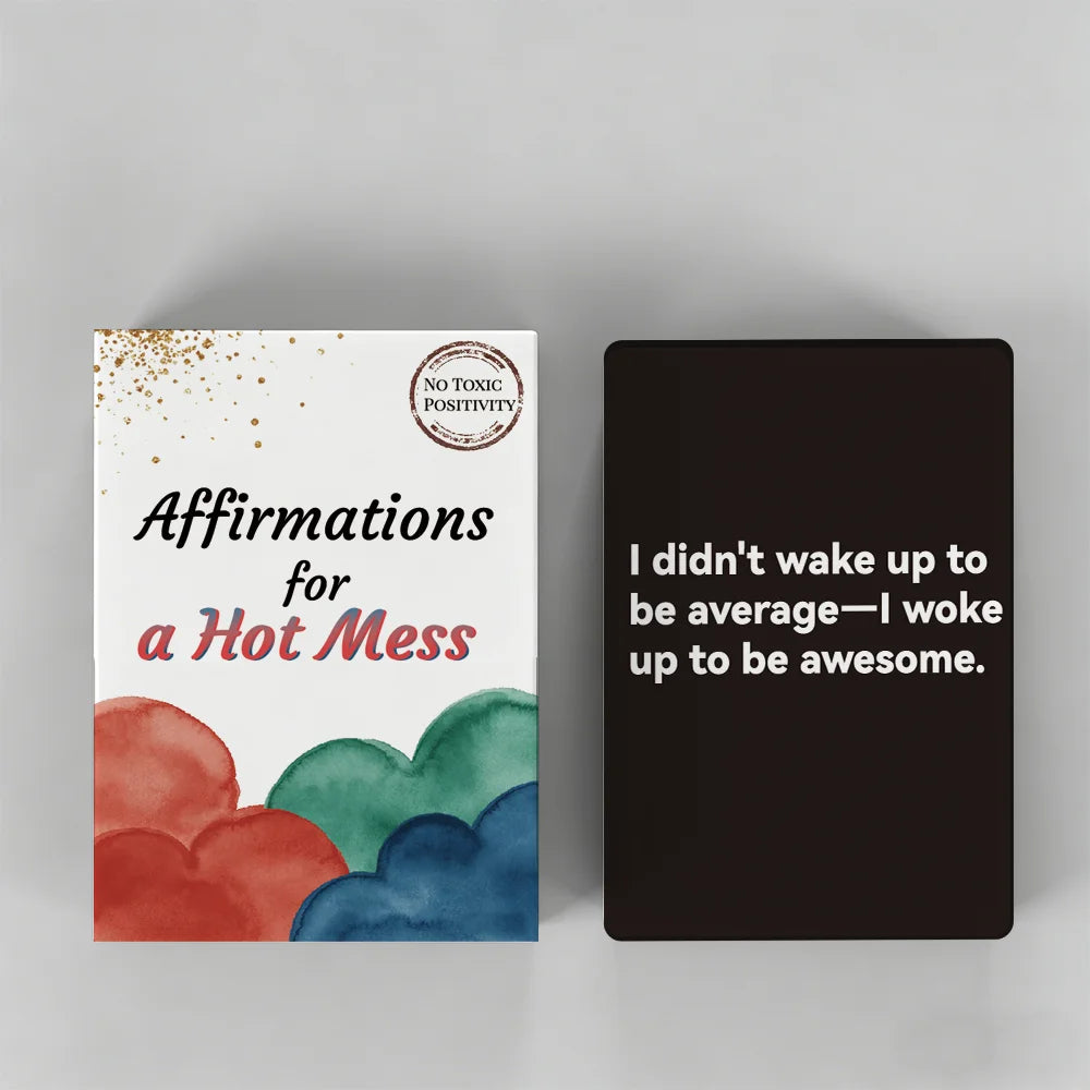 Mindfulness Self Care Affirmation Cards box with a sample affirmation card