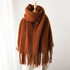 Tassel Pashmina Blanket Wrap in Rust Brown