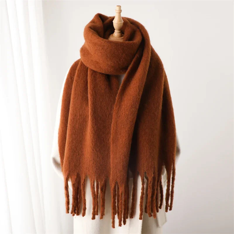 Tassel Pashmina Blanket Wrap in Rust Brown
