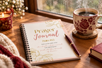 Guided Prayer Journal on a wooden table beside a cup of coffee