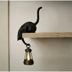 Black Gothic Cat Shelf Hook Figurine with lantern