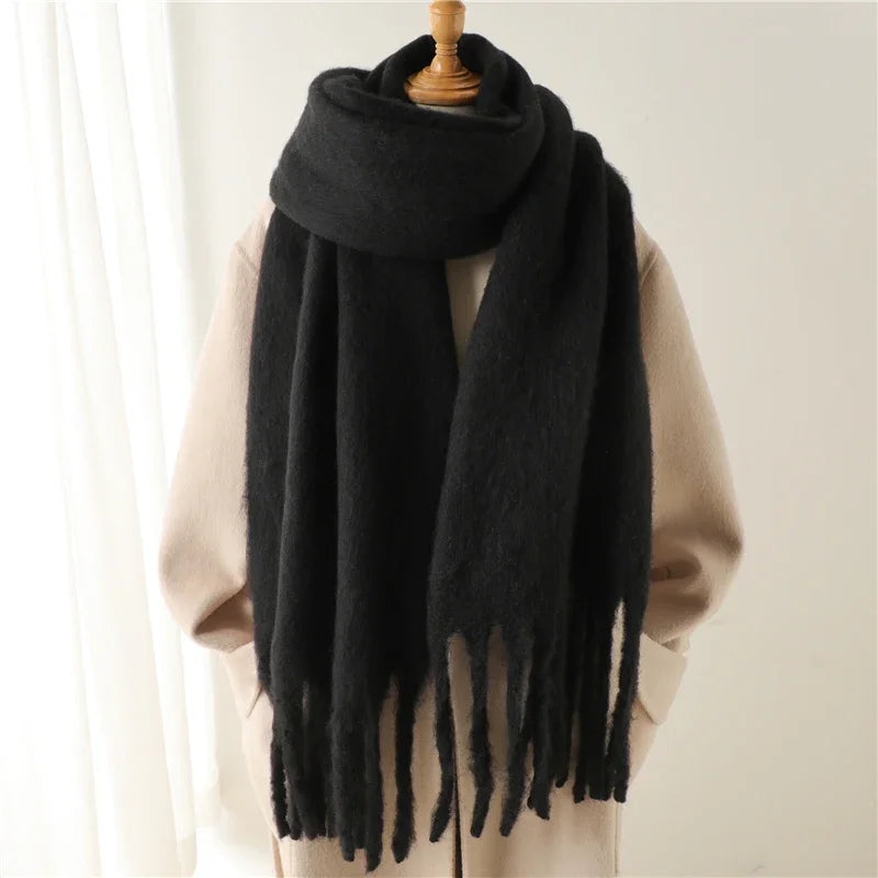 Tassel Pashmina Blanket Wrap in Black