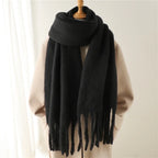 Tassel Pashmina Blanket Wrap in Black
