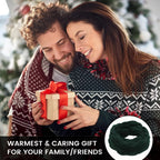Couple exchanging a holiday gift, with the Cable Knit Loop Scarf shown as a gift idea