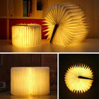 Storybook Folding Book Lamp opened at different angles, from half open to a full circle