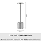 Touch Glow Cordless Desk Lamp in Silver with size details