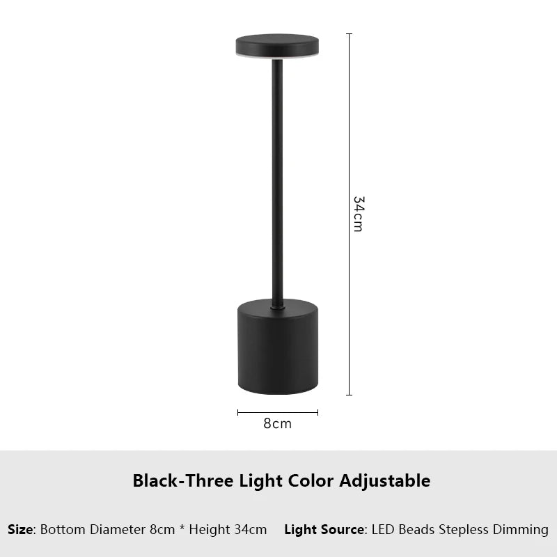 Touch Glow Cordless Desk Lamp in Black with size details