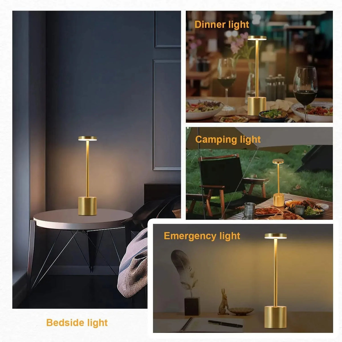 Touch Glow Cordless Desk Lamp used as a bedside light, dinner light, camping light and emergency light