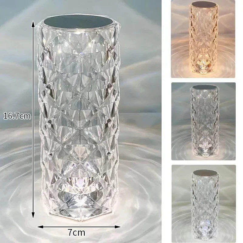 Crystal Mood Lamp, Medium, 3 white tones, with size details