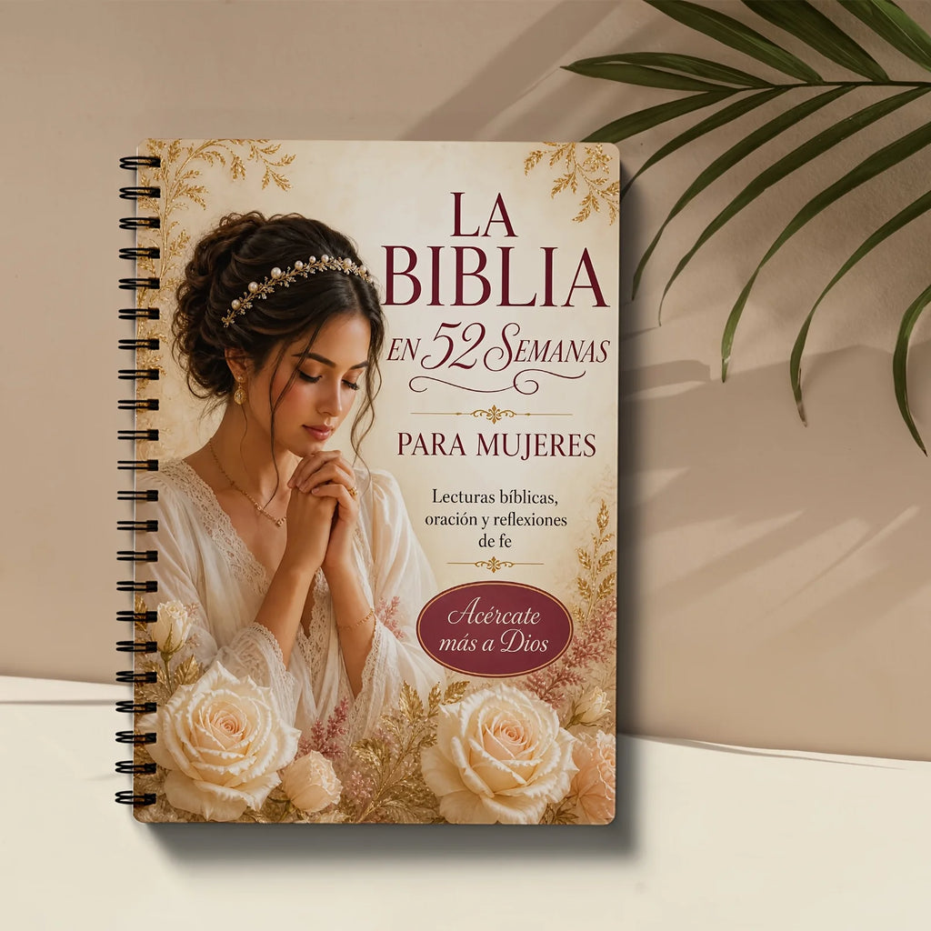 52 Week Devotional Journal (Spanish Edition), spiral bound with a floral cover
